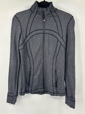 Define Jacket Herringbone Gray Heathered Zip Up Size 8